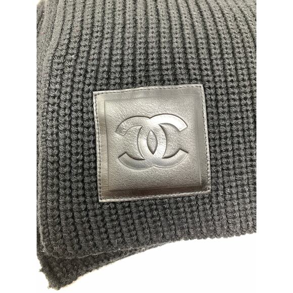 Chanel Chunky Sport Scarf Wool Silk Cashmere Black + Fluorescent Green - Picture 2 of 7